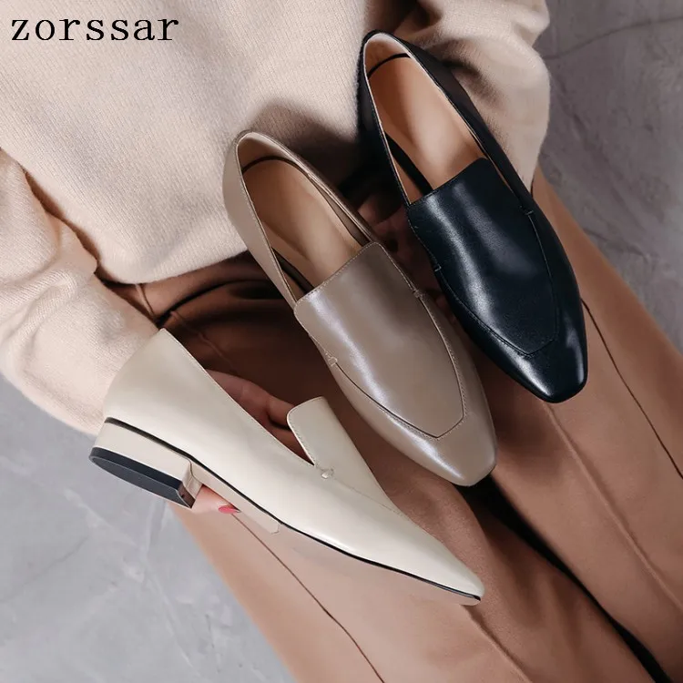 

2019 Genuine Leather Women Flats shoes slip on Casual Women Dress Moccasins Soft Ladies Footwear women flat Pointed toe shoes