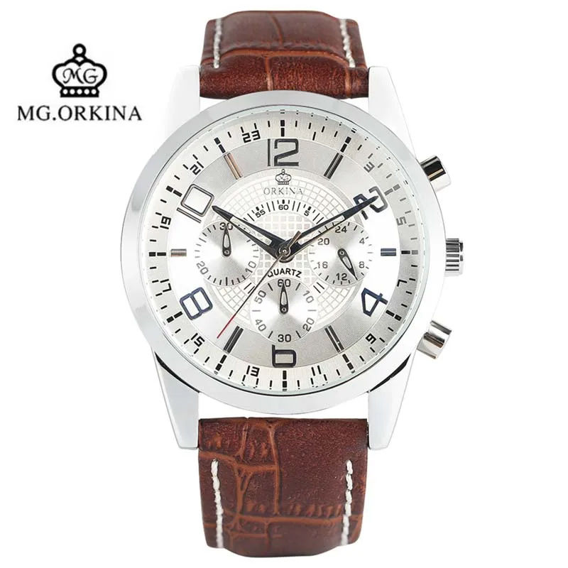 

ORKINA Men Brand Top Luxury Watch Men's Chronograph Watches Genuine Leather Quartz-watch Fashion Womens Clock Relogio Masculino