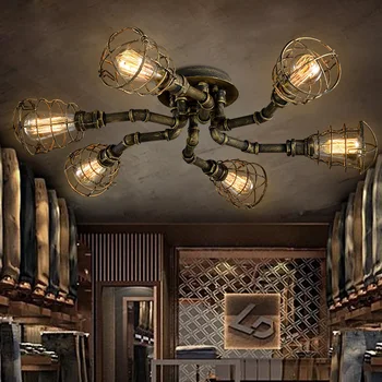 

American retro style industrial loft ceiling light creative personality iron waterpipes Restaurant bar living room ceiling lamp