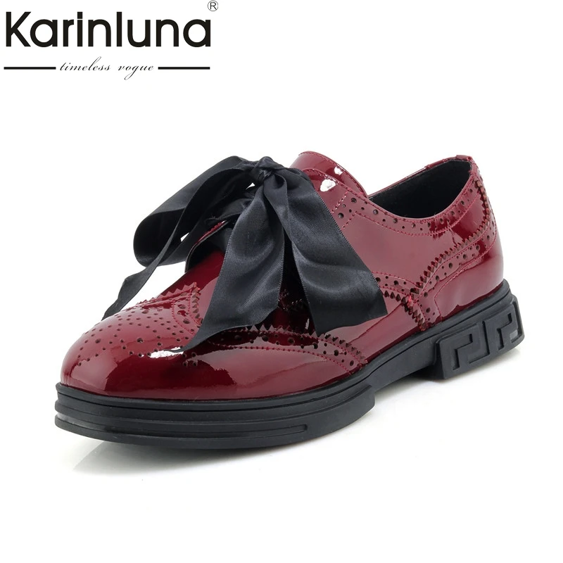 

Karinluna 2018 Brand Spring Autumn Sweet Genuine Leather lace-up Platform Shoes Woman Shallow Fretwork Date Women Shoe
