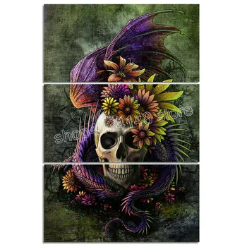 

Needlework Art Square/Round/5d diy Diamond Painting Skull Flower 3D Diamond Cross Embroidery Mosaic Art Painting 3 Piece Set