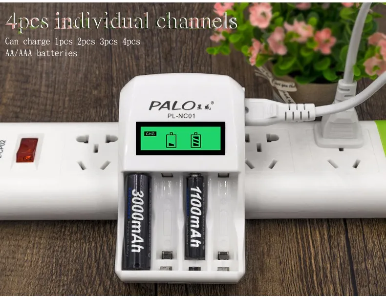 

PL-NC01 4 Slots LCD Display Smart Intelligent Battery Charger For AA/AAA NiCd NiMh Rechargeable Batteries PALO