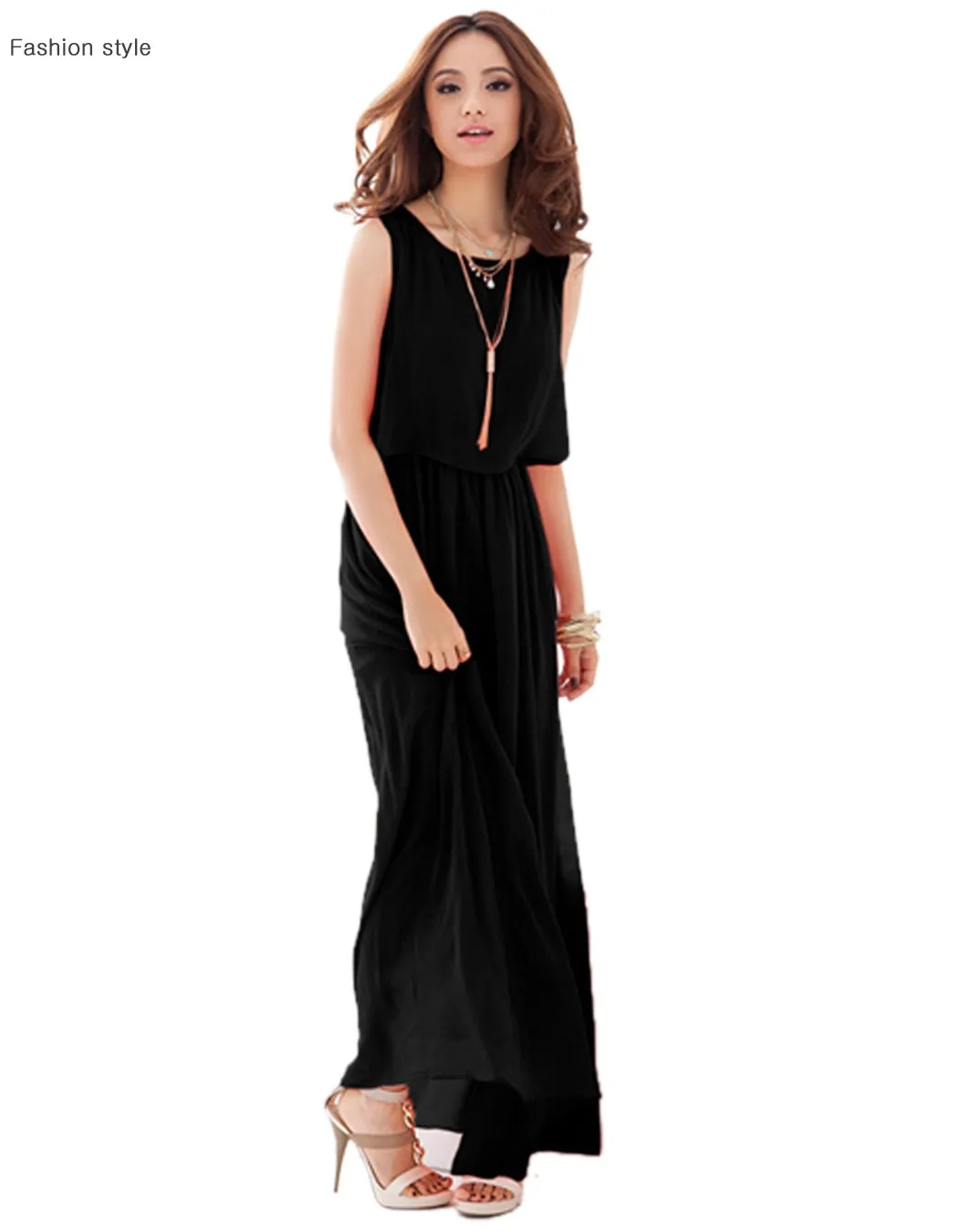 New 2015 Women Summer Long dress Pleated Wave hiffon Maxi beach dress Lace Strap 4 Colours