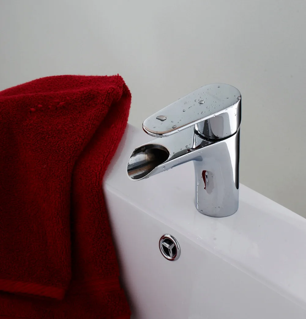 

Gangao Bathroom Sink Faucet Waterfall Vessel Single Handle One Hole for Lavatory Brass Contemporary Hotel Style Polished Chrome