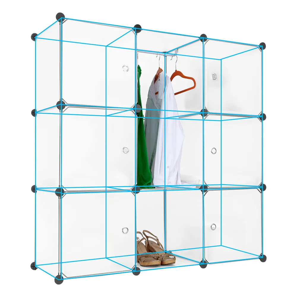 Finether 9-Cube Interlocking Modular Storage Organizer Shelving System Closet Wardrobe Rack with Doors for Home Clothes Shoes 10