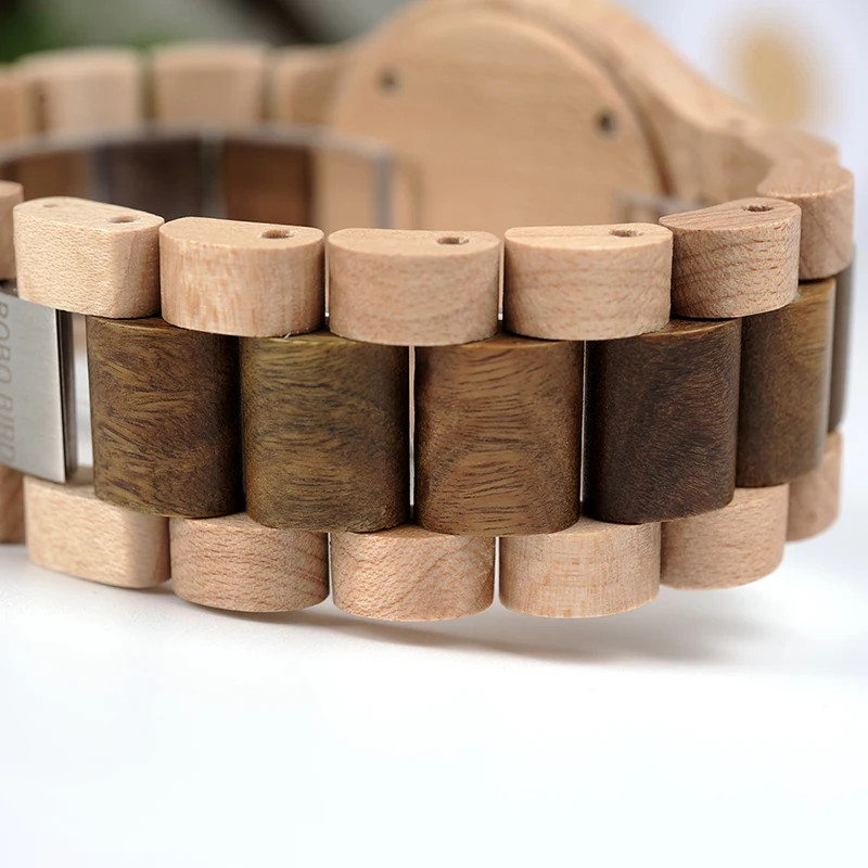BOBOBIRD Mens Dress Watch Classic Steel Face Wooden Case Watches with Wooden Band in Gift Box