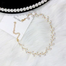 Корейские ювелирные ожерелья Новое ожерелье на шею Золотое серебро ручной работы с жемчужными бусинами Ожерелье Красивые женские чокер