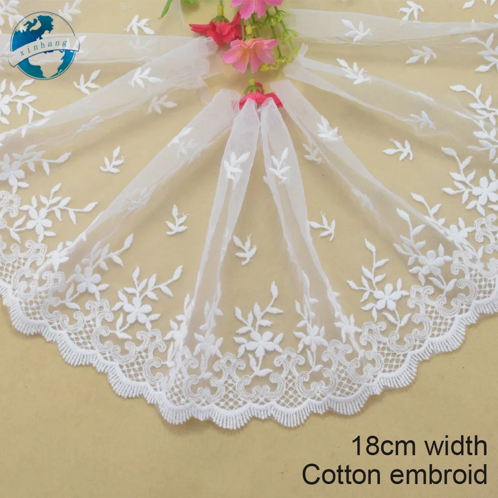 

18cm white cotton embroidery lace french lace ribbon fabric guipure diy trims warp knitting sewing Accessories#3279