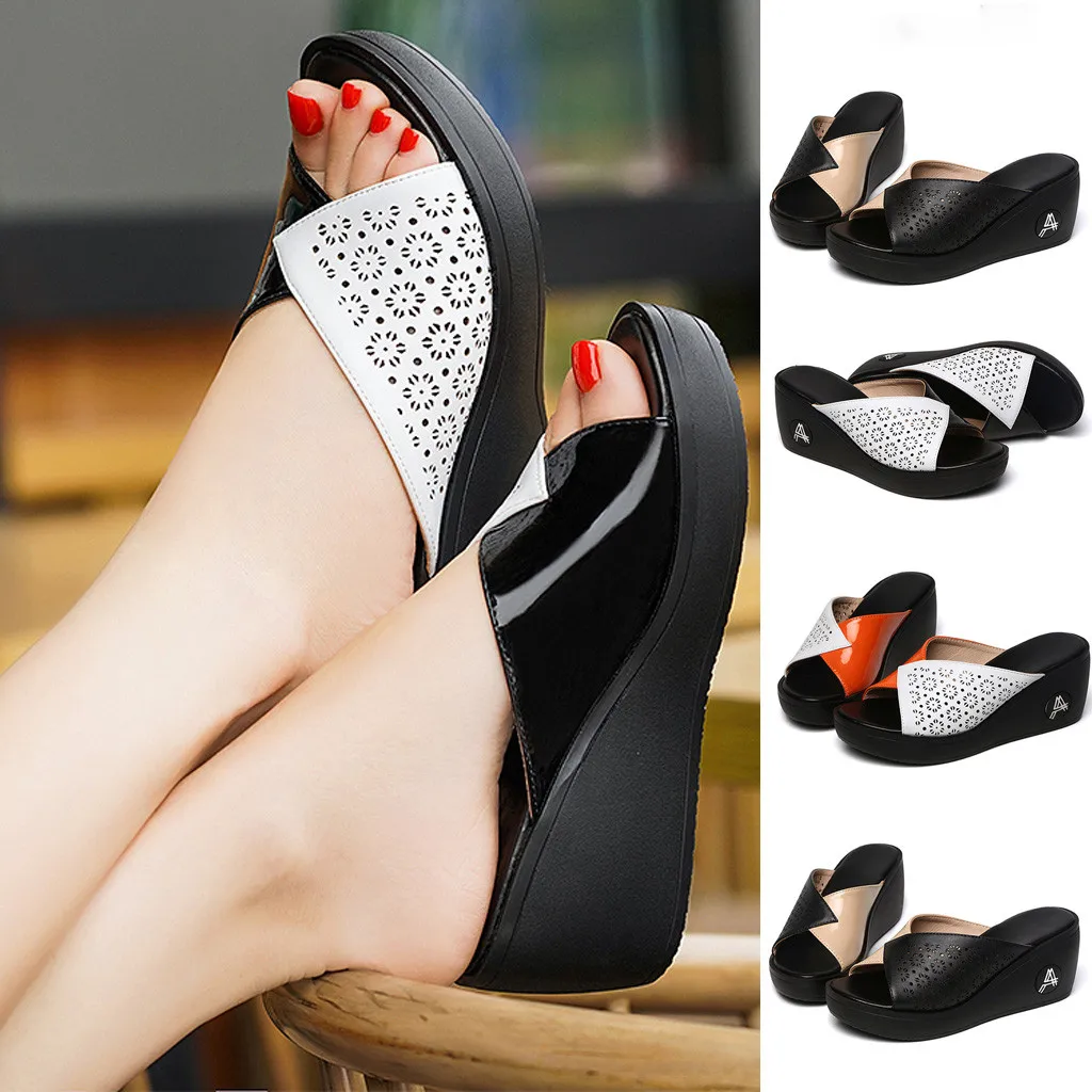 

Summer Ladies Lazy Men One Foot Slippers Women Leisure Shoes Platform Wedges Fish Mouth Sandals Thick Bottom Slip On Slides