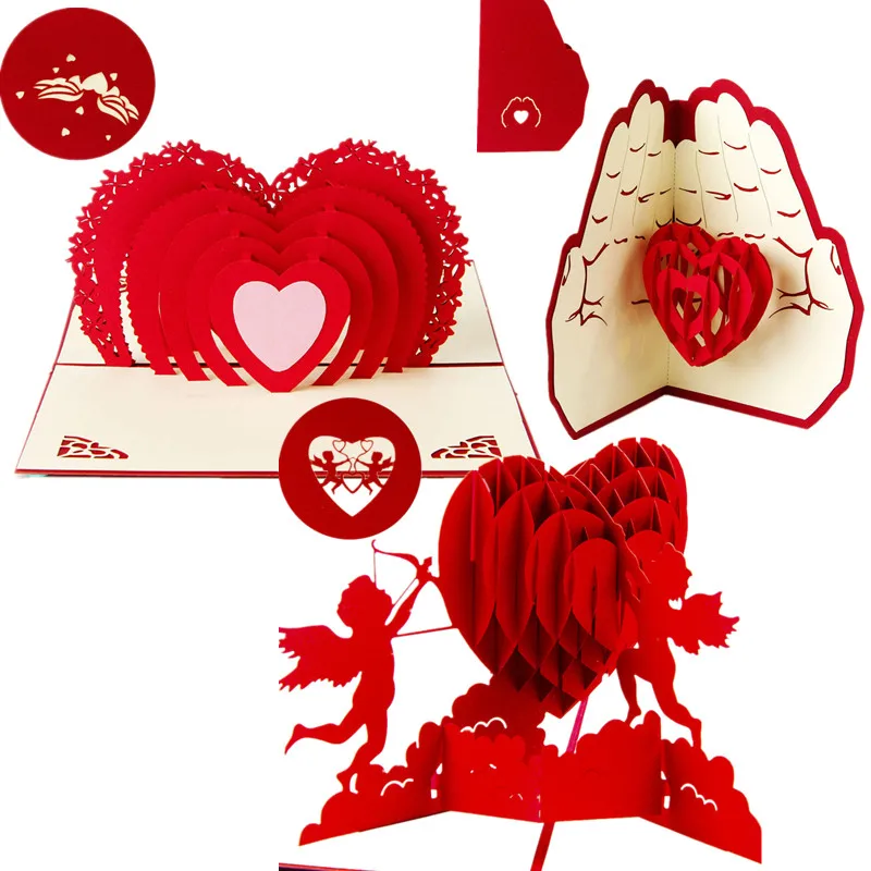  Valentines Day Gift Love in the Hand 3D Pop up Greeting Card Post card Matching Envelope Laser Cut  - 32852705055