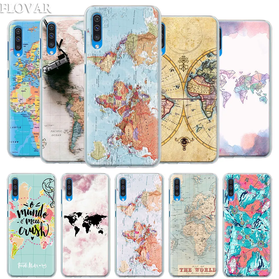 

World map Case Cover for Samsung Galaxy A30 A40 A50 A70 A6 A8 Plus A7 A9 2018 M30 Phone Case Coque