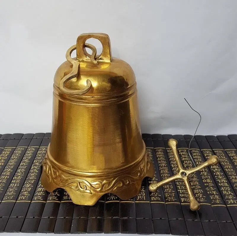 

Folk China Chinese Brass Copper Tibet buddhism Temple Flower FengShui Bell Size4