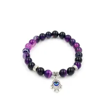 FAITHEASY натуральные фиолетовые шарики в полоску Фатима пальмовые бусины энергетический браслет украшения для рук