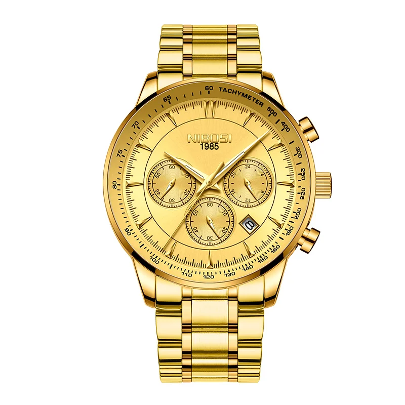Relogio Masculino NIBOSI мужские часы Роскошные брендовые водонепроницаемые кварцевые часы с датой Бизнес часы мужские золотые мужские часы Saat - Цвет: Whole gold steel