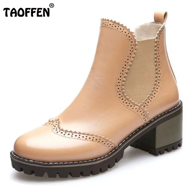 

TAOFFEN Ladies Warm Boots High Heel Shoes Women Solid Color Slip On Hollow Out Heels Boots Women Daily Footwear Size 34-39