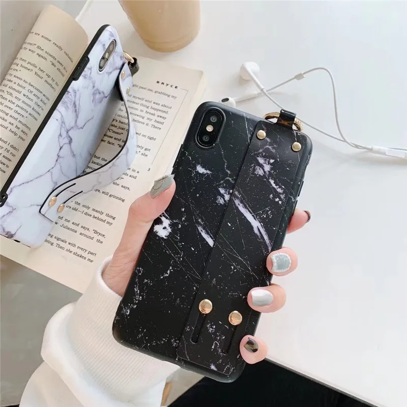 Retro Wrist Strap Phone Case for iPhone XS MAX Case for iPhone X XR 6 6S 7 8 Plus Case Luxury Matte Marble Patterned Back Cover 05