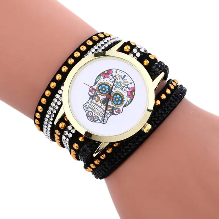 

women watches luxury casual Skull Pattern Chimes Leather Bracelet Lady Womans waterproof Wrist Watch Reloj de las mujeres Clock