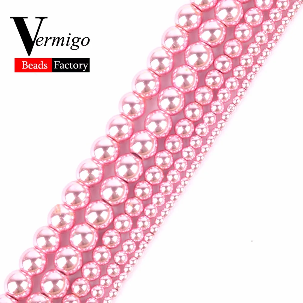 

Free Shipping New Hematite Beads Natural Stone Rose Pink Round Loose Beads For Needlework Jewelry Making 2 3 4 6 8 10mm Diy 15"