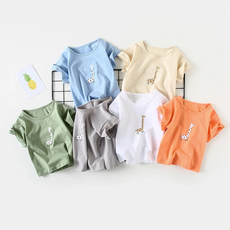 

1-3 Years Baby Boy Cartoon Giraffe T Shirt Kids 100% Cotton T-shirts Short Sleeve Children Girls Tops Sports Tee Shirts Summer
