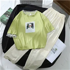 Vintage-Two-Piece-Set-Top-And-Pants-Outfits-Mesh-Patchwork-Printed-Tee-Tops-High-Waist-Solid