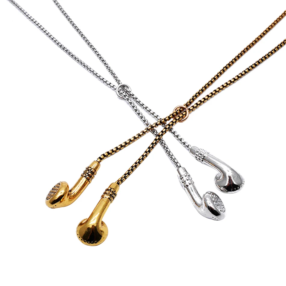 

Headphone Necklace DJ Music Hip hop Punk Jewelry Love Gifts Alloy Gold Color Earphone Electroplate Necklace for Men NE0020