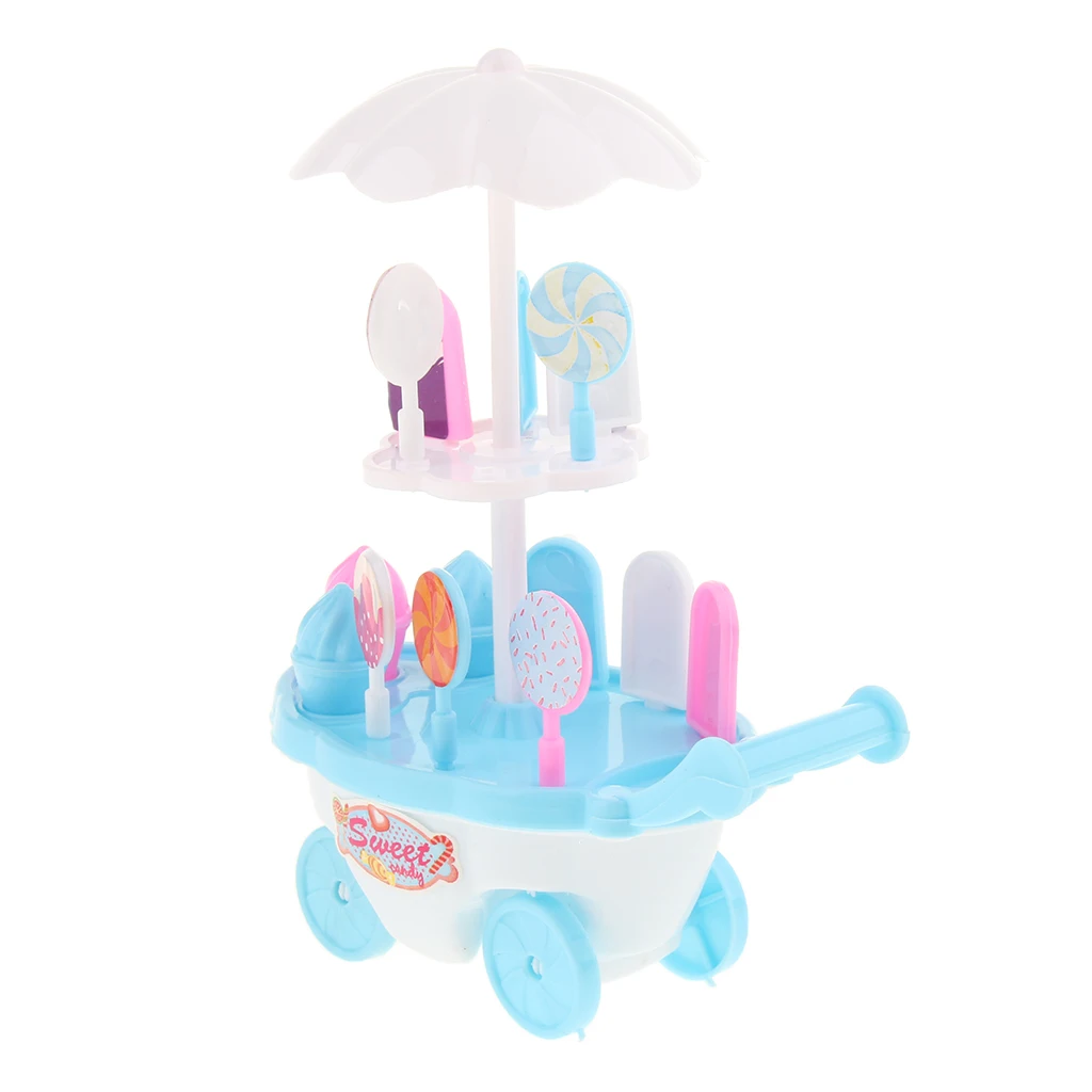 

Pretend Play Food Ice Cream Candy Cart Dessert Trolley Set Toy For Kids Girl
