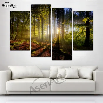 

4 Panels Wall Art Canvas Print Flower Mountain Tree Landscape Painting for Living Room Modern Home Decoration Unframed