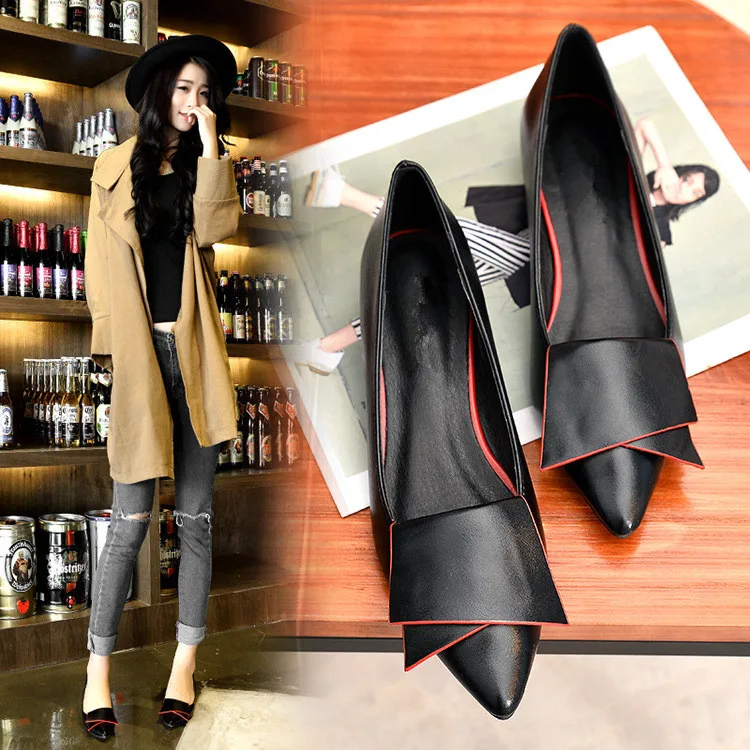 SHIDIWEIKE-2018-New-Pointed-Toe-Low-Heel-Pumps-Black-Red-White-Shallow-Mouth-1-5cm-Thick