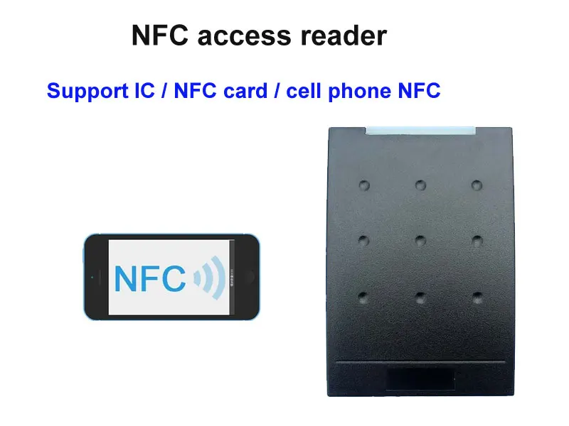 

proximity NFC access reader 13.56M wiegand 26 output support IC/NFC card/cell phone NFC Access Control Card Reader
