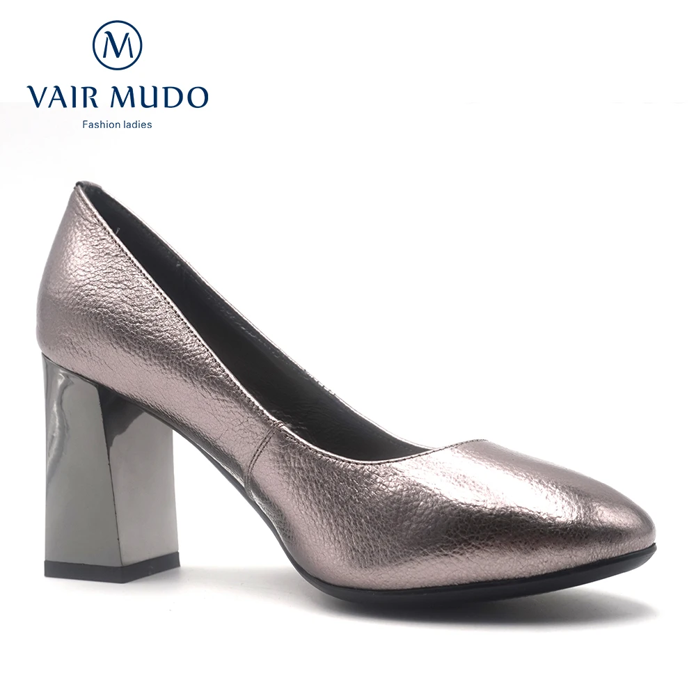 

VAIR MUDO New Fashion High Thick Heel High Quality Genuine Leather Comfortable Round Toe Office career Women's Pumps D102