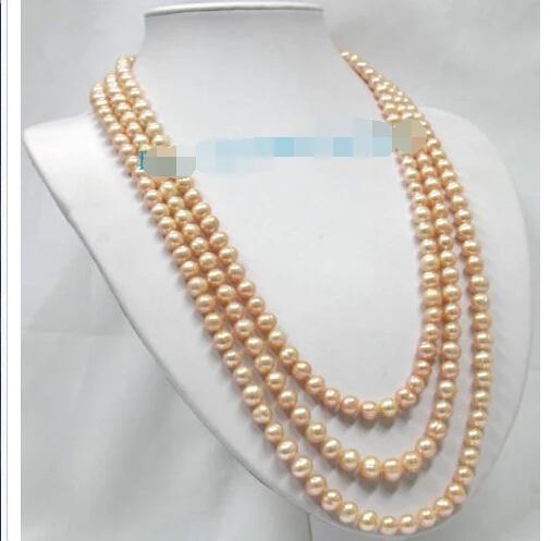 

style 100" 9mm nature pink luster pearls necklace lengtNoble style Natural Fine jewe fast SHIPPING