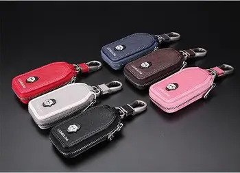 

2018 New Grey & Brown Car key cover Frost leather Auto Key ring For Mustang Dodge Key with gift package 6colors