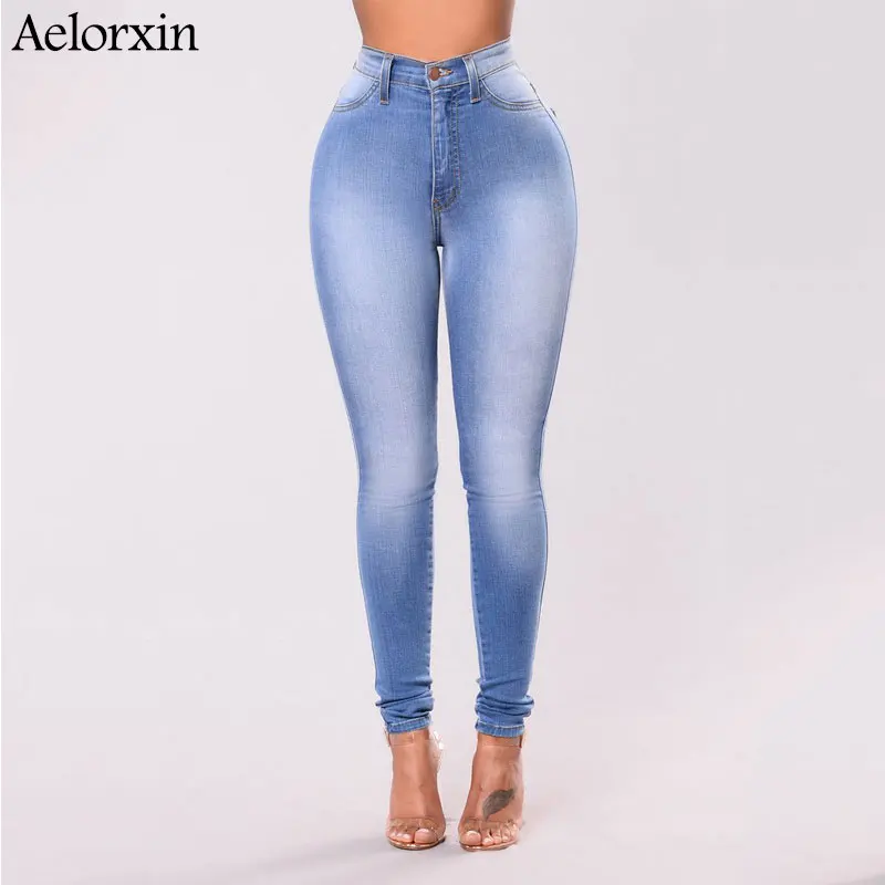 2019 Slim Jeans for Women Skinny High Waist Jeans Woman Blue Denim Pencil Pants Stretch Waist Women Jeans Pants Calca Feminina