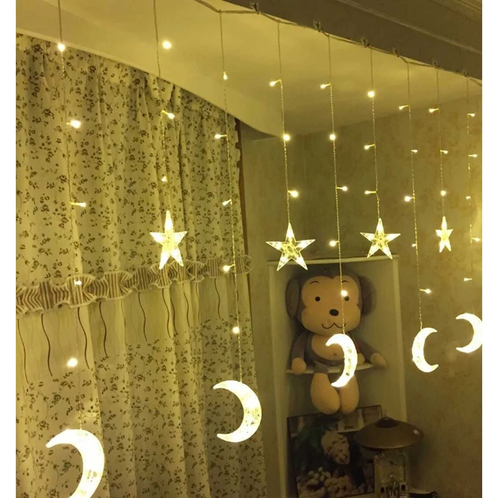 

2.5m led moon star led curtain fairy string light fairy light 138 led Christmas light for Wedding home garden party decor