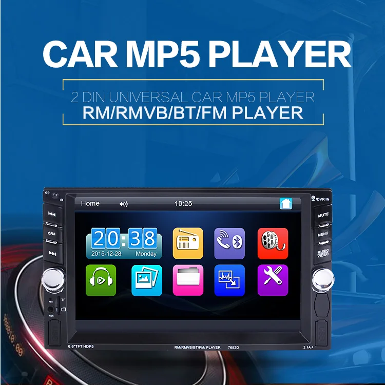 

2 din Car Radio MP5 Player 7652D Stereo Autoradio 6.6" HD Touch Screen Bluetooth FM/USB/AUX Input Support Rearview Camera