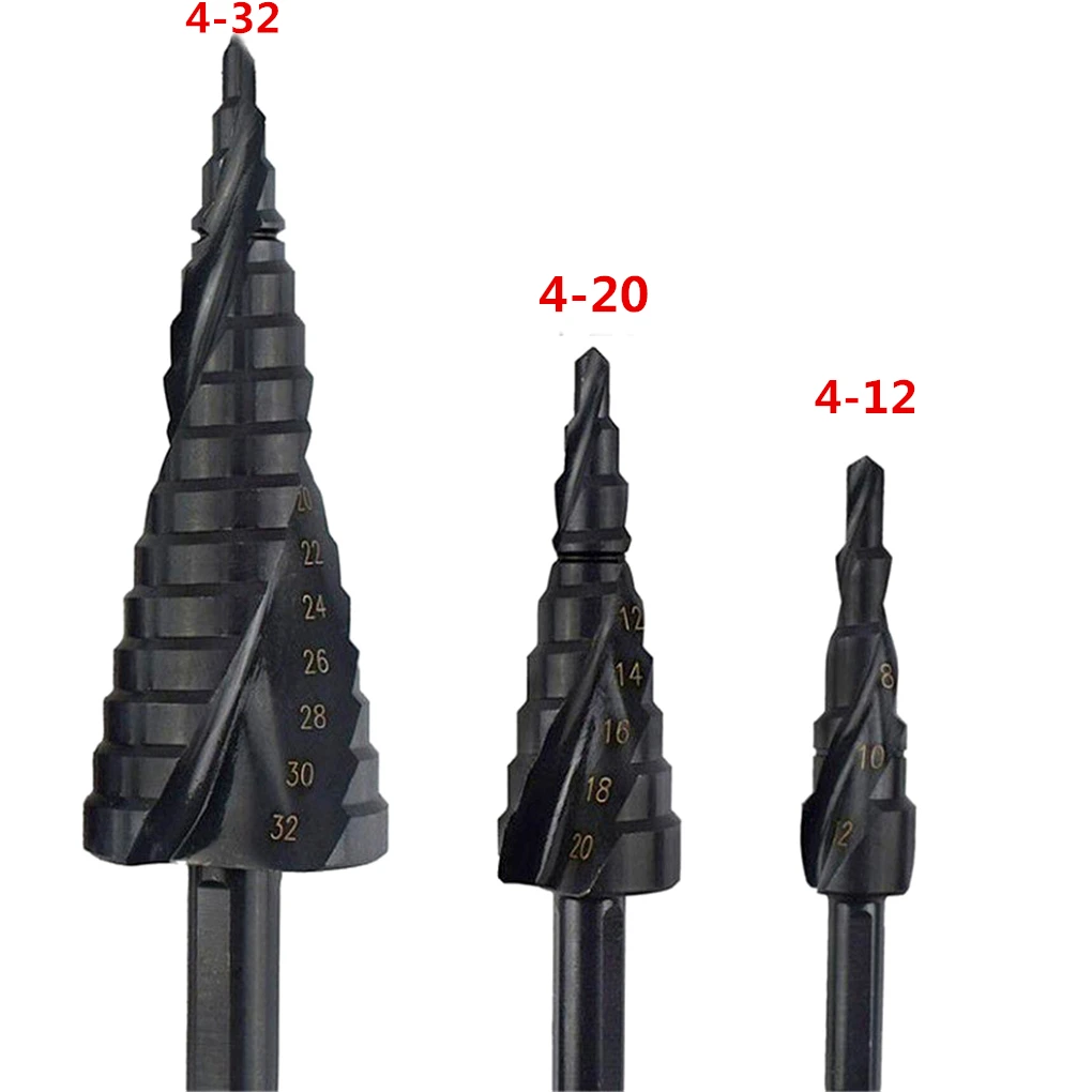 

3Pcs HSS Nitriding Triangle Handle Black Spiral Step Drill Pagoda Bit Suit Step Drill 4-12, 4-20, 4-32