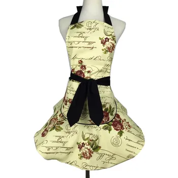 

Red Rose Floral Women Retro Kitchen Cooking Waitress Salon Apron Avental de Cozinha Divertido Tablier Cuisine Pinafore Apron