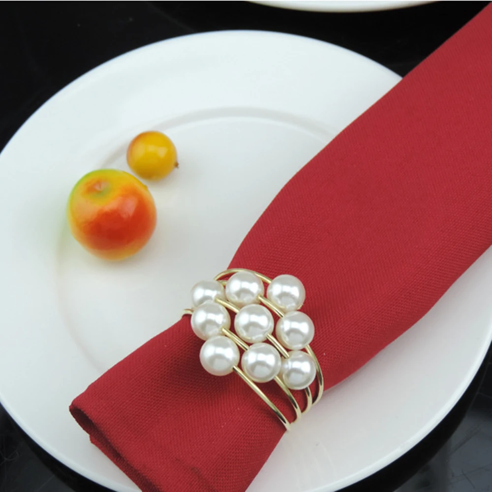 2pcs/lot Fine Luxury Napkin Buckle Pearl Diamond Wedding Napkin Ring