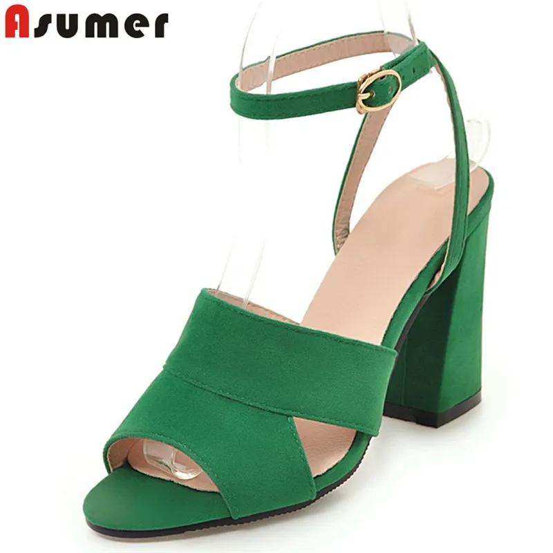 

ASUMER Plus size 34-43 New women sandals buckle strap summer ladies 9cm high heels sandals ladies party wedding shoes