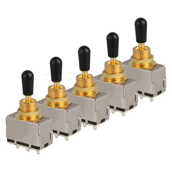 

Yibuy 5 pcs Gold 3 Way On-On-On Black Tip Toggle Switch for Electric Guitar