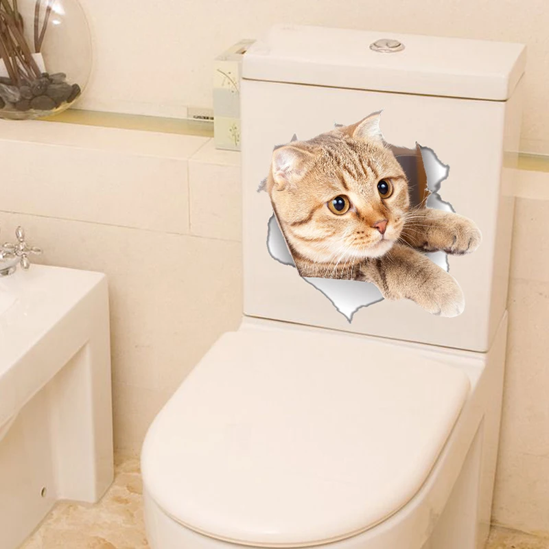 Cat 3D Wall Sticker Toilet Stickers Hole View Vivid Dog Bathroom Home Decoration Animal Vinyl PVC Decals Art Sticker Wall Poster