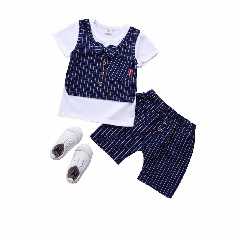 

2019 Hot Baby Boys Summer Cotton Clothes Children Infant Bow Tie T-shirt Pants 2 Pcs/Sets Kids Handsome Suits For 0-4 Years