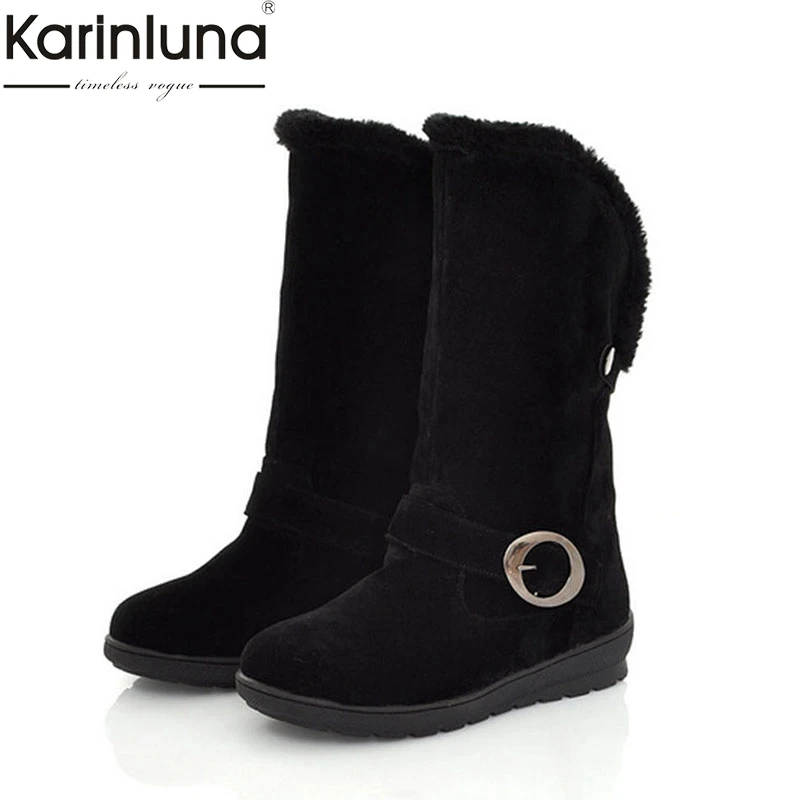 

Karinluna New Arrivals Dropship Large Size 34-42 Slip On Mid Calf Boots Woman Shoes russia winter warm plush Shoes Woman Boots