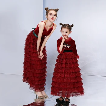 

Mother Daughter Wedding Dress Cake Style Fashion Desgin Mom and Daughter Tutu Dress Beach Bohemian Mommy and Me Family Clothes