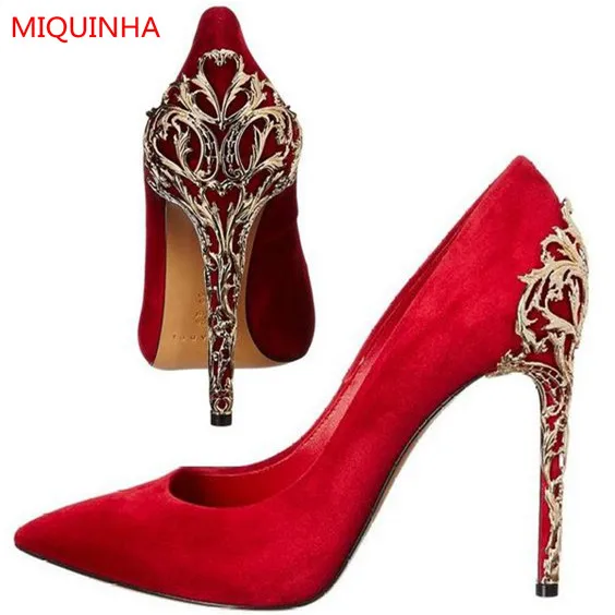 embellished heel pumps