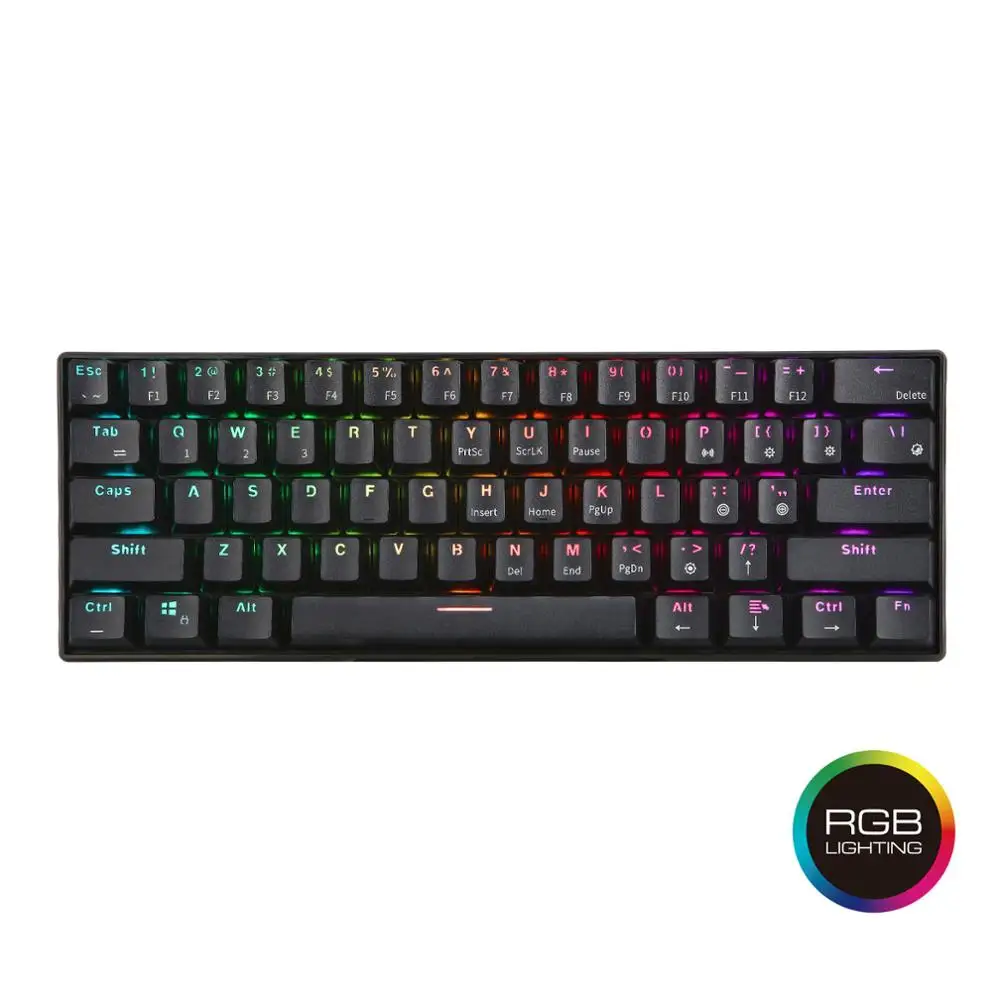 RK61 Беспроводной Bluetooth Механическая игровая Портативный 60% Клавиатуры 61 клавиш rgb-пульт одной светодиодной подсветкой Подсветка, темно-синий, коричневый, красный переключатель - Цвет: RGB Version-Black