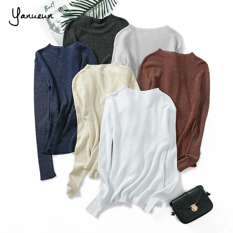 

Yanueun Women Autumn Spring All base Match O-Neck Sweater Basic For Daily Solid Pullovers Womens Clothing