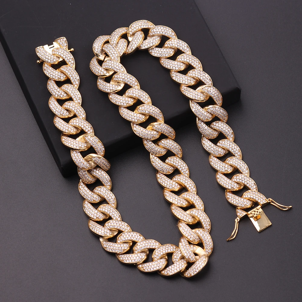 

Hip Hop Gold Color Iced Out Crystal Miami Cuban Chain Necklace Crystal Rhinestone Bling Bijoux For Men Jewelry