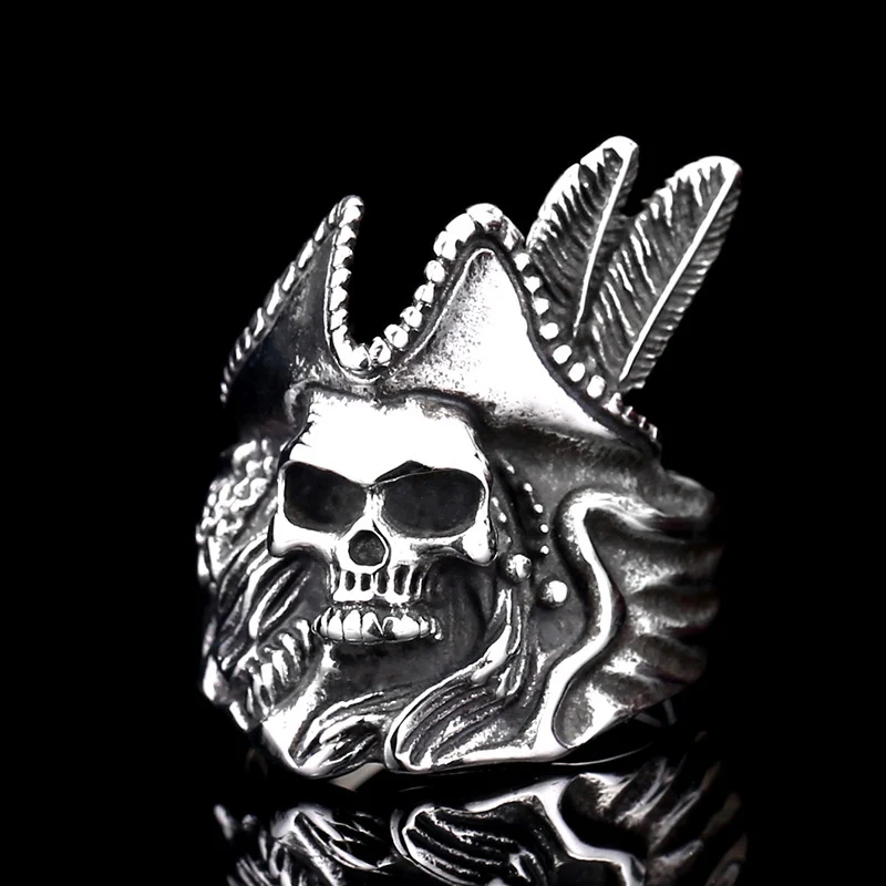 

Punk Gothic Titanium Steel Viking Pirate Skull Ring Biker Cool Finger Ring Men Vintage Jewelry Size 7-13 Drop Shipping