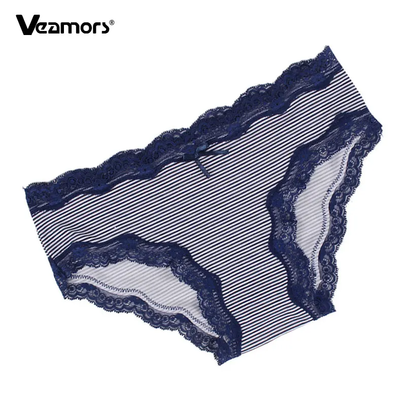 

VEAMORS Sexy Lace Bow Design Women's Panties,Fashion Dot Striped Print Briefs,Soft Seamless Ruffles Edge Underwear Intimates